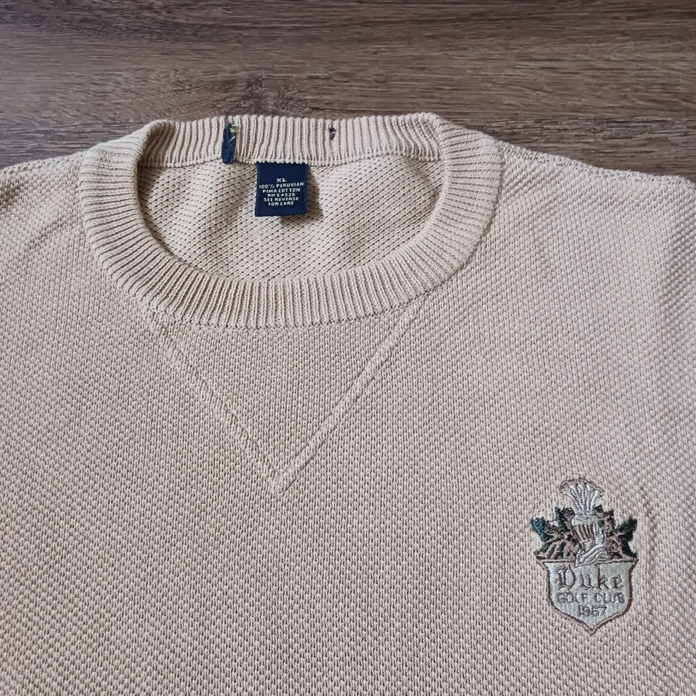 Duke Golf Club 1957 Sweater Mens XL Tan Peruvian Pima Cotton Knit Crew Neck